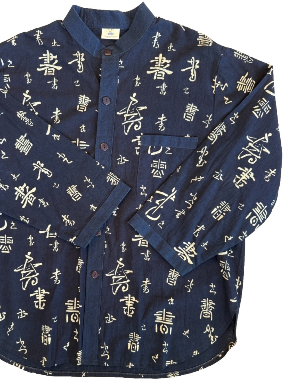 NATURAL INDIGO TUNIC BUTTON UP SHIRT WOMENS 3X 53.5x32 TRUE BLUE JAPANESE KANJI - Picture 5 of 16